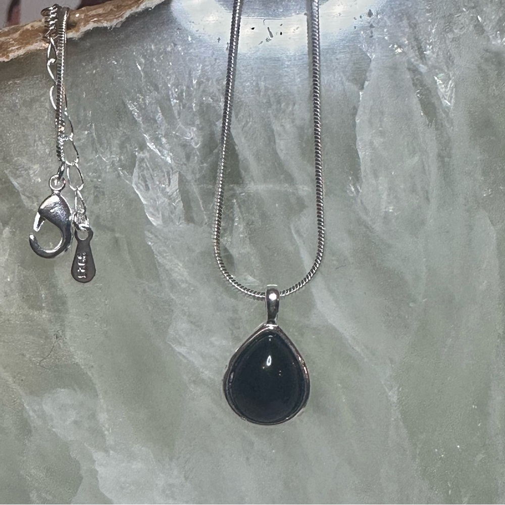 Black agate 925 sterling Silver Pendant Necklace